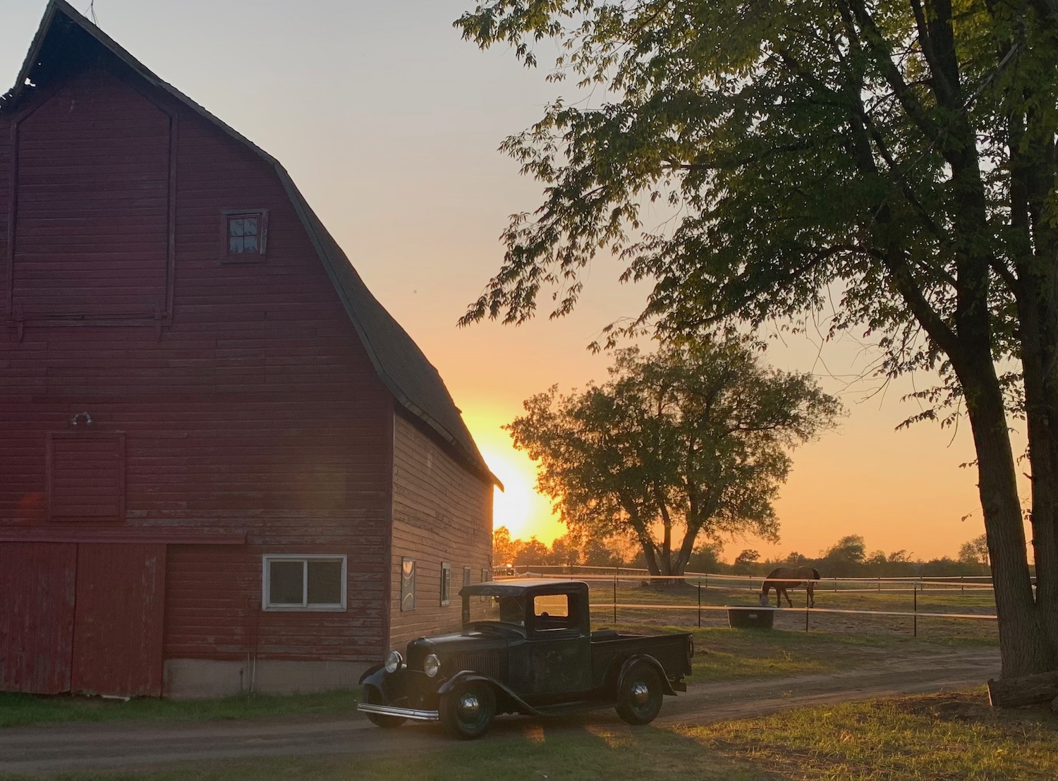 outside barn and truck